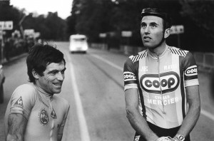 Bernard Hinault en Joop Zoetemelk. Foto: Berry Stokvis.