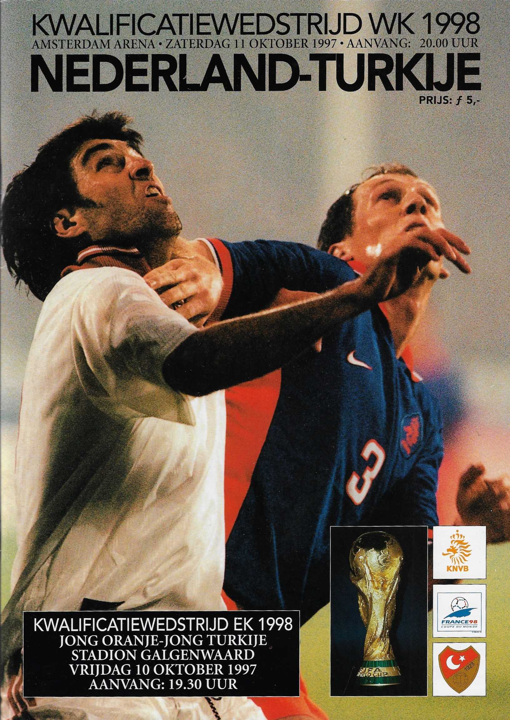  - Programmaboekje kwalificatiewedstrijd WK 1998 Nederland-Turkije