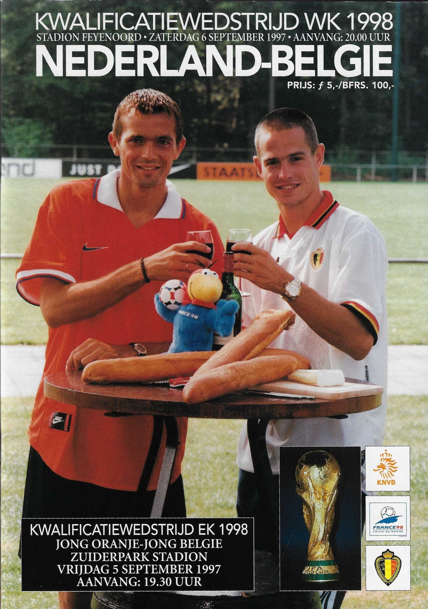  - Programmaboekje kwalificatiewedstrijd WK 1998 Nederland-Belgi